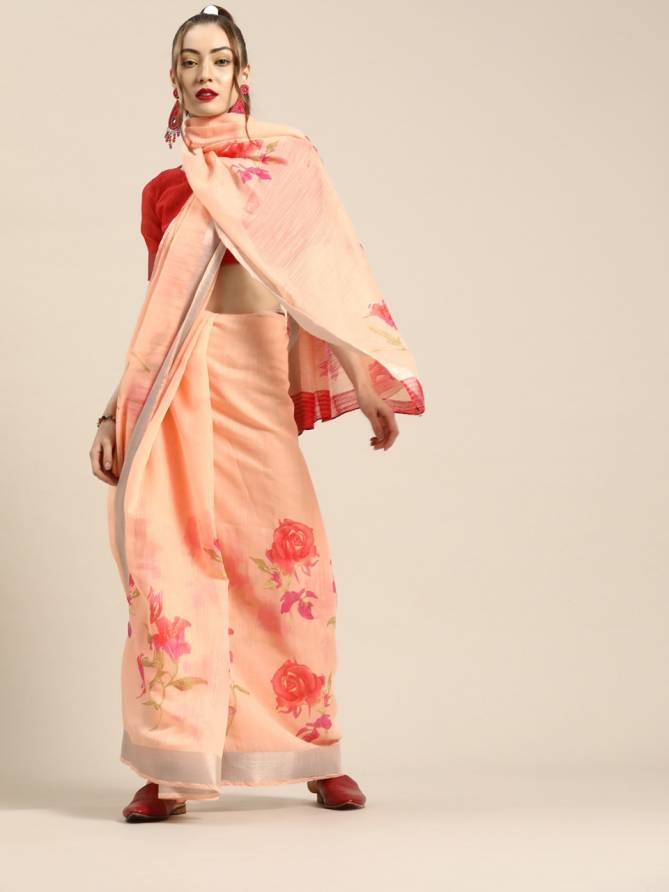 Pastels Fancy Wear Latest Designer Linen Printed Saree Collection